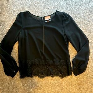 Sheer Black Blouse w Lace details- S